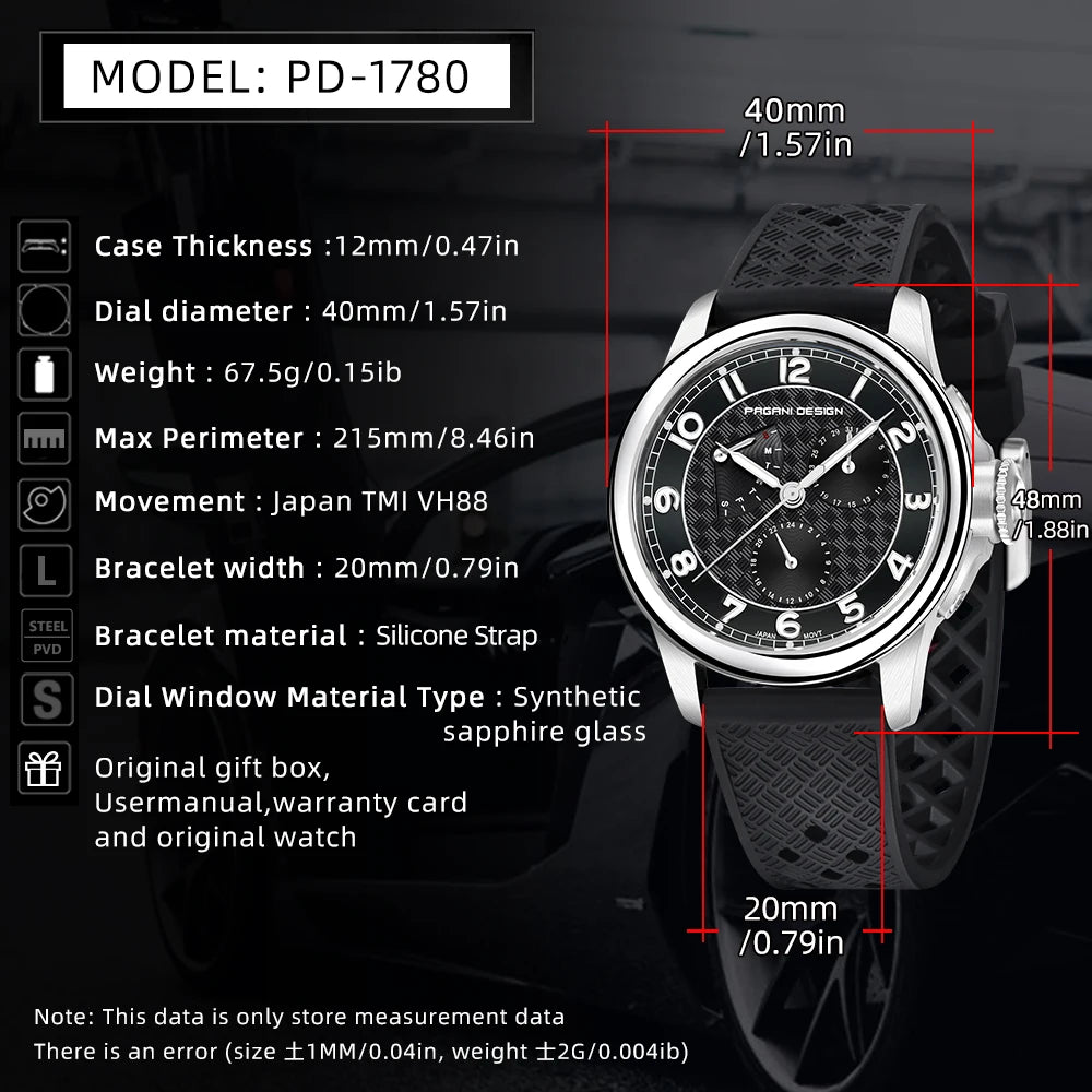 PAGANI DESIGN 2024 New Men's Quartz Watches VH88 Multifunction Stainless Steel Sapphire Business Sport Clock Watch for Men