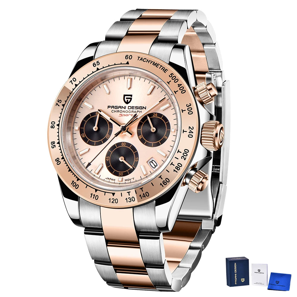 PAGANI DESIGN 2025 New Gold 1644 Men's Watches Top Brand Luxury Mens Quartz Wrist Watch Men Watch Men Sport Chronograph+Gift Box