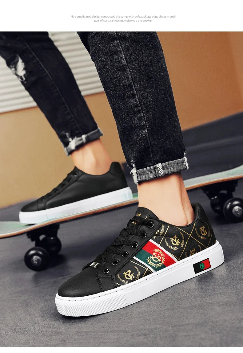 Sneakers Casual Men Designer Punk Golden Board Shoes Fashion Microfiber Leather Upper Height Increased Flat Platform Sport Shoes