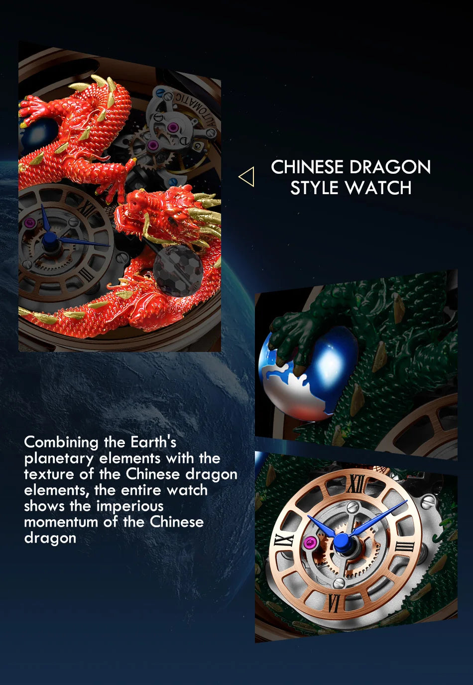 PINDU New Watchmakings House of Dragons Astronomia Art 3D Gold Dragon Astronomia Quartz Watch Men Astronomia Solar Montre Homme