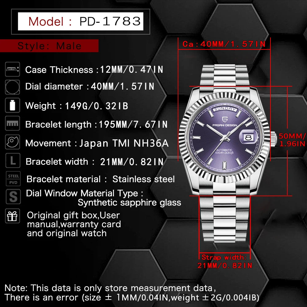 2025 New PAGANI DESIGN Man Watch Luxury Mechanical Watches DD40 Automatic Watches For Man Sports AR Sapphire Mirror Clocks Gifts
