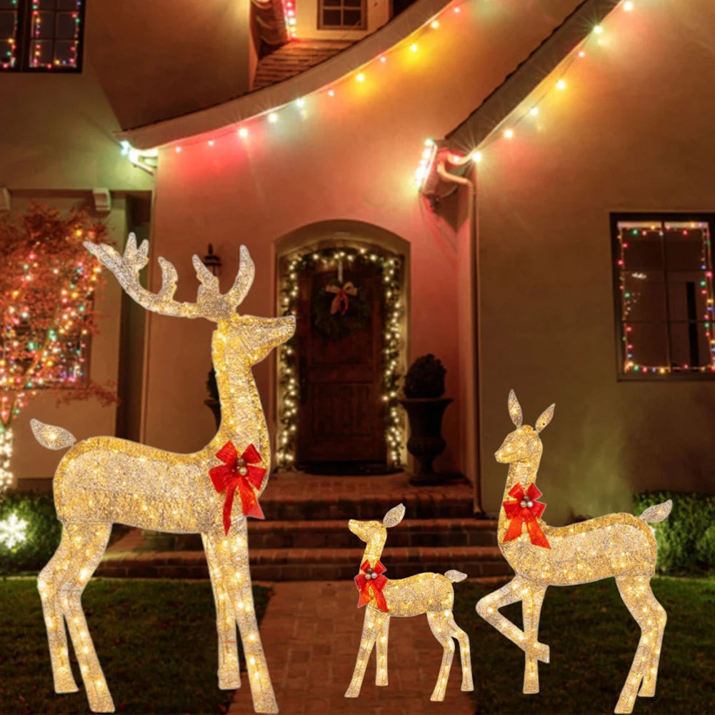 Christmas Deer Decoration with Light Lighted Cute Reindeer Xmas Decor Elk Luminous Sculptures for Yard Patio Lawn Garden Party