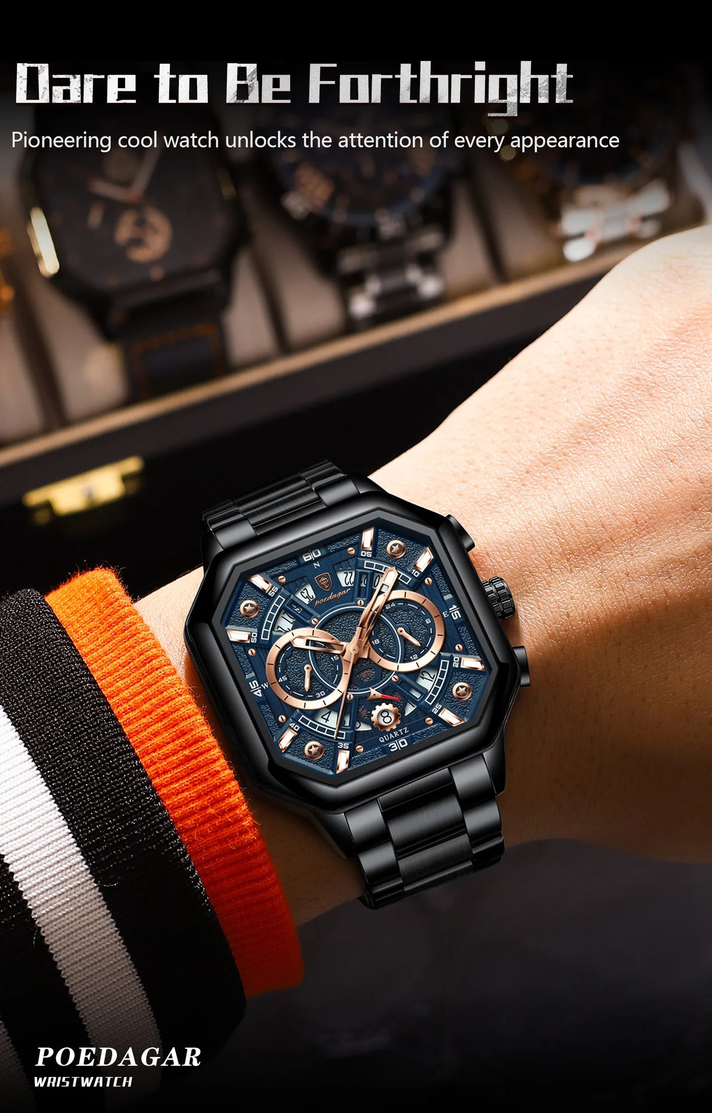 POEDAGAR Luxury Men's Quartz Clock Waterproof Luminous Chronograph Date Man Watch Stainless Steel Fashion Sports Watches For Men