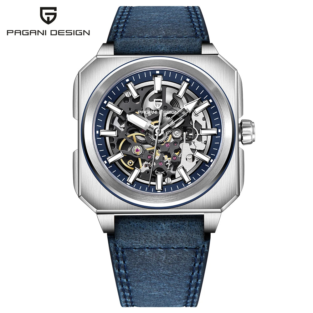 Pagani Design 2024 new 38mm block flywheel luminous hollow dial 50m waterproof casual men's mechanical automatic watch