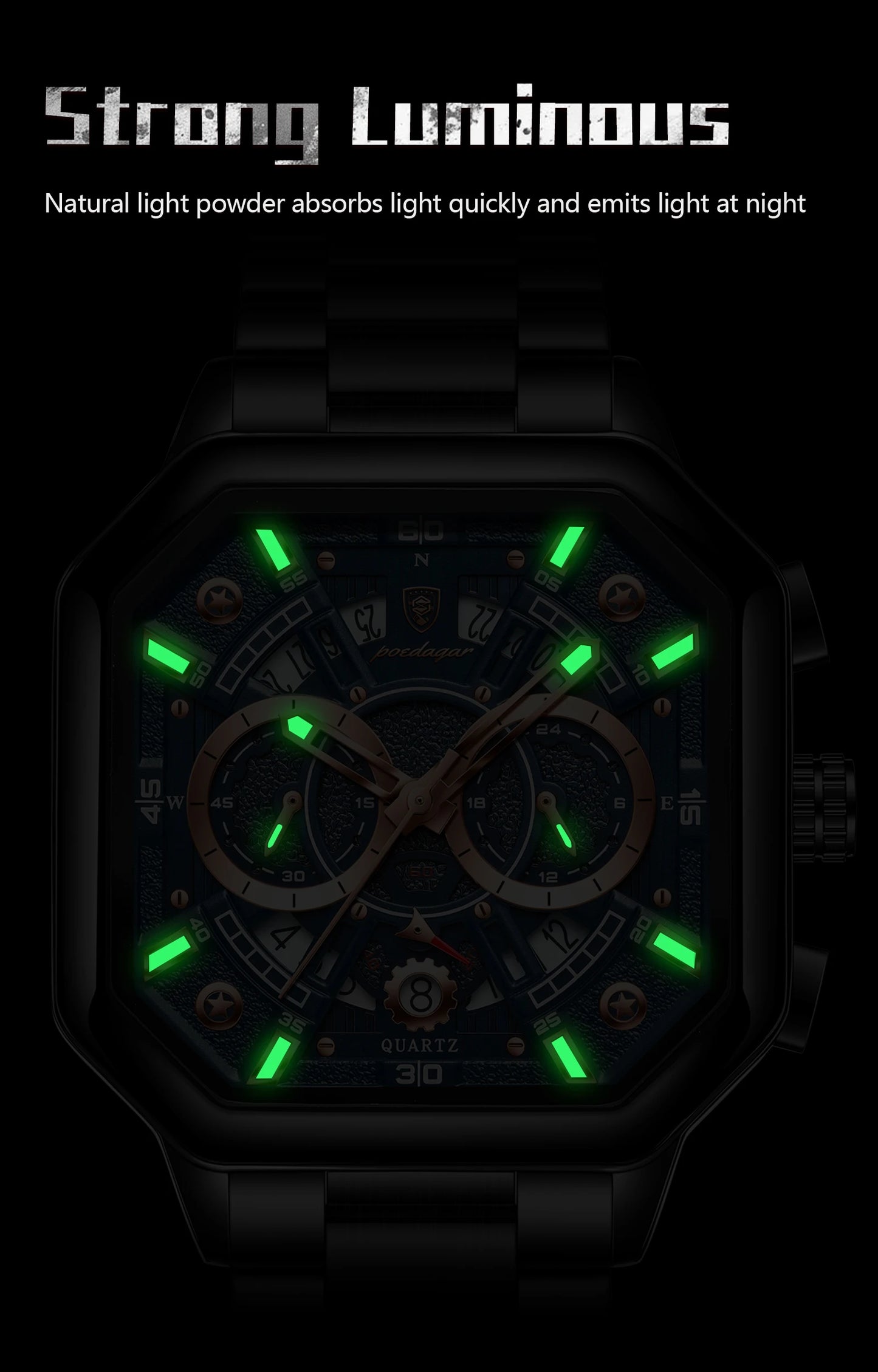 POEDAGAR Luxury Men's Quartz Clock Waterproof Luminous Chronograph Date Man Watch Stainless Steel Fashion Sports Watches For Men