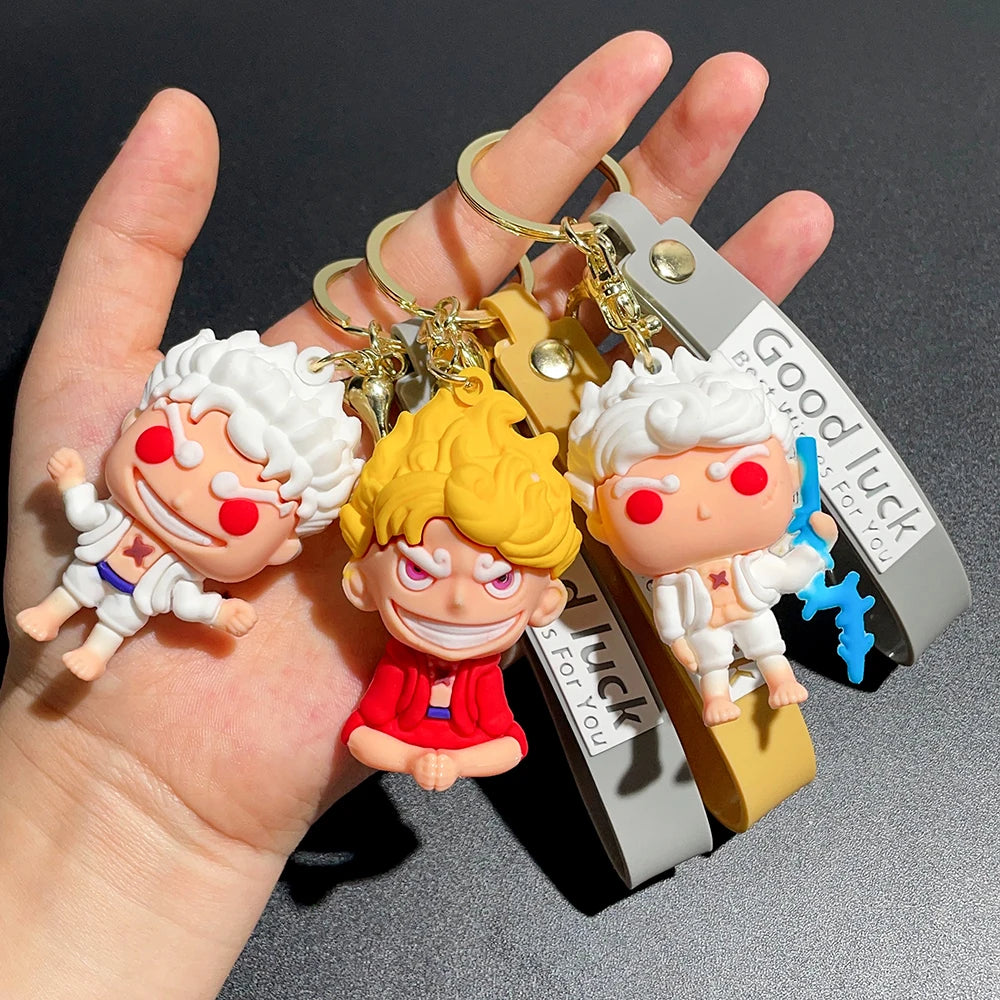 Anime One Piece Monkey D Luffy Keychain Nika Luffy Gear 5 Silicone Figure Pendant Keyring Holder Accessories Gifts for Friend