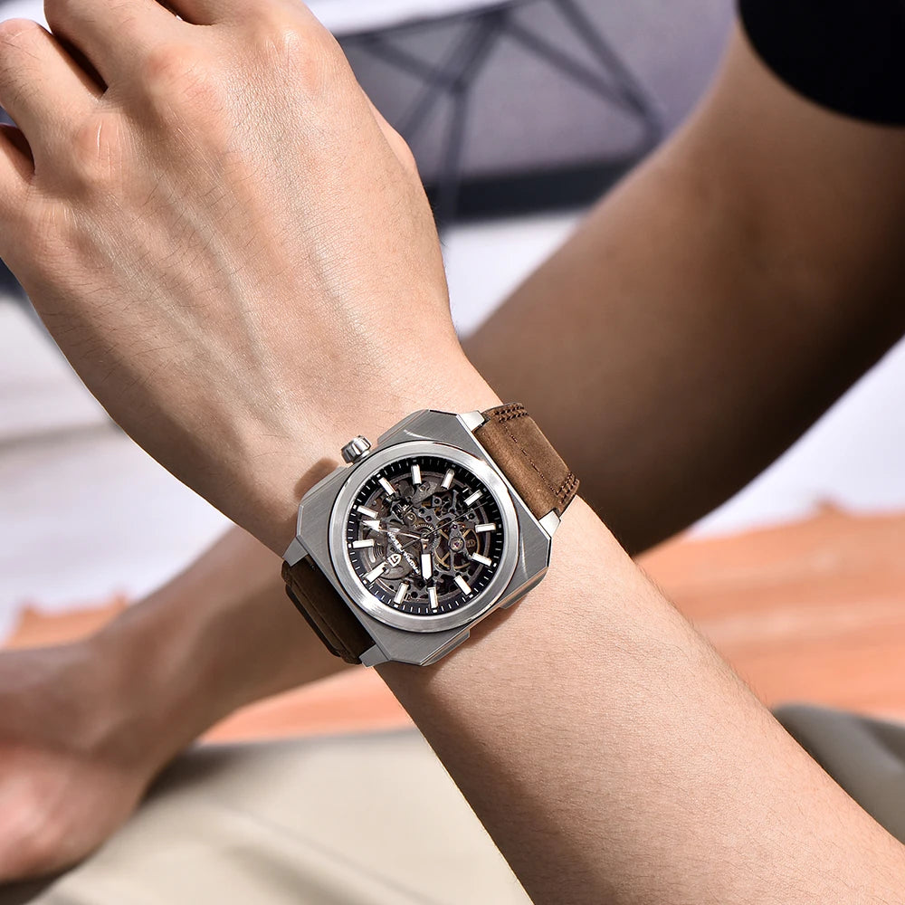 Pagani Design 2024 new 38mm block flywheel luminous hollow dial 50m waterproof casual men's mechanical automatic watch