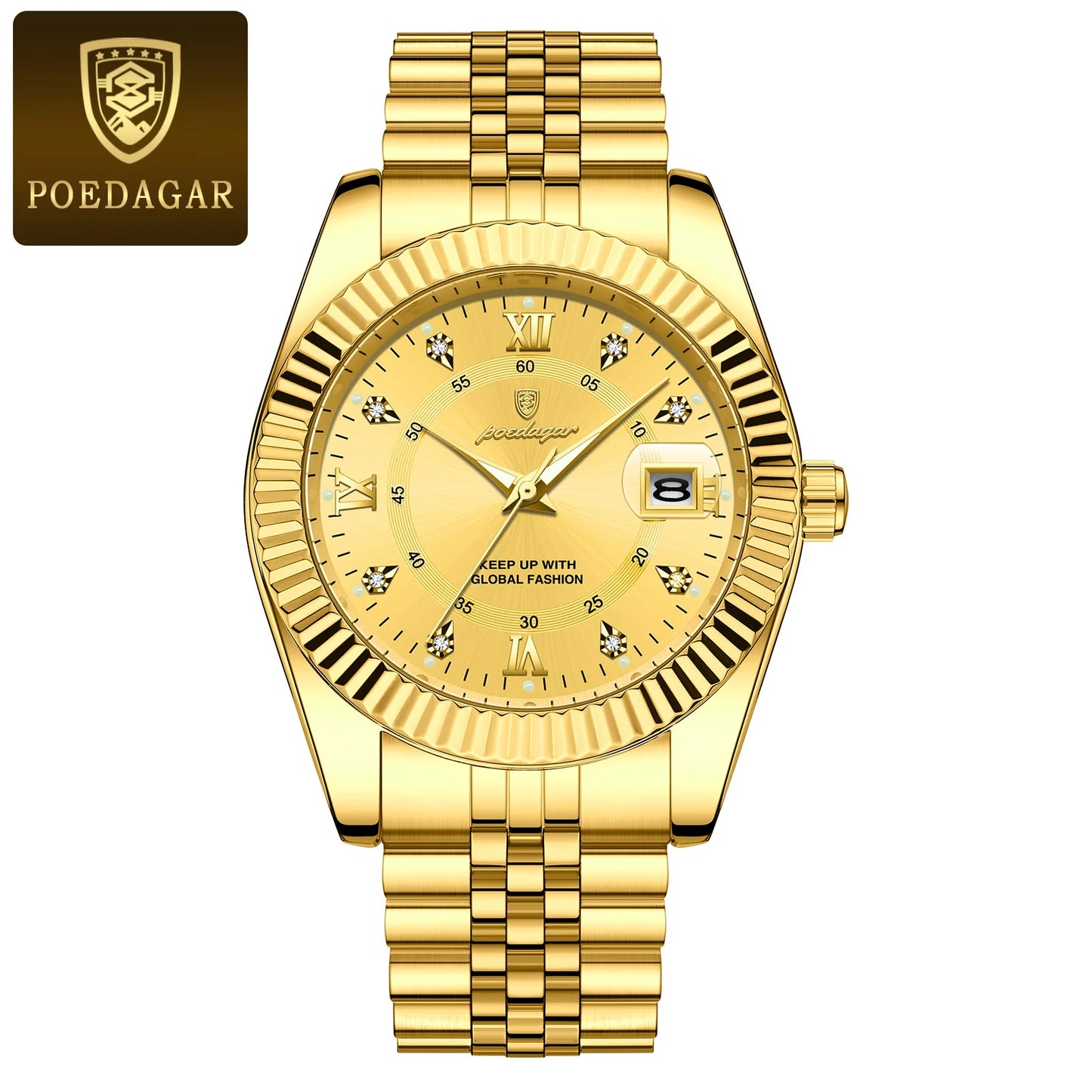 POEDAGAR Luxury Man Quartz Wristwatch Waterproof Luminous Date Stainless Steel Watch For Men Military Sports Men's Watches Reloj