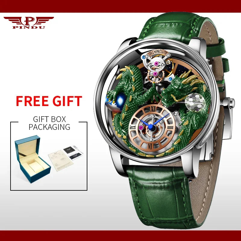 PINDU New Watchmakings House of Dragons Astronomia Art 3D Gold Dragon Astronomia Quartz Watch Men Astronomia Solar Montre Homme