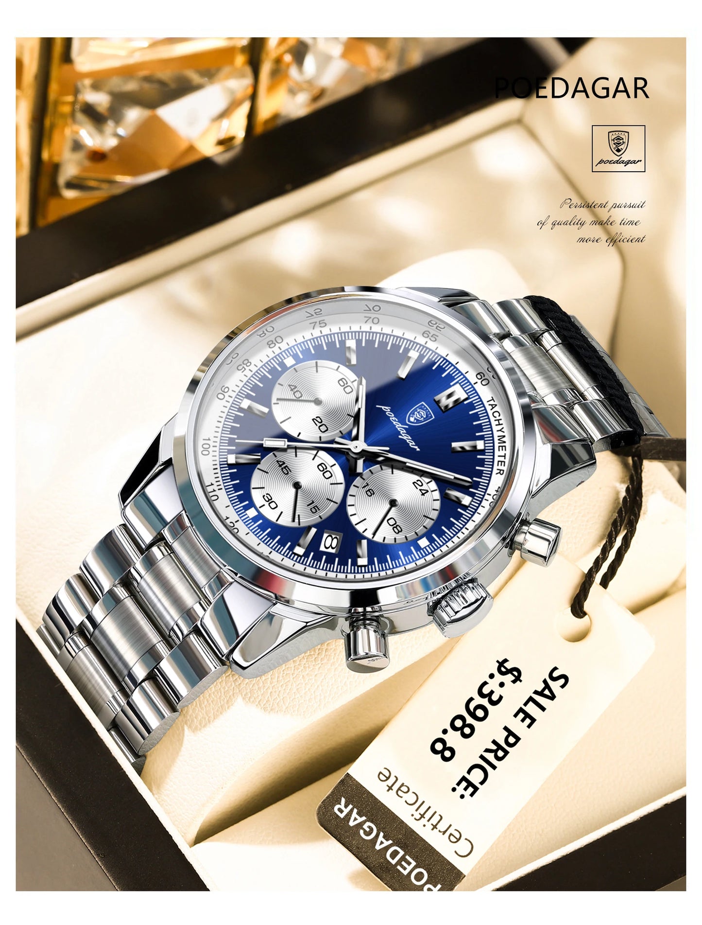 POEDAGAR Top Brand Luxury Man Watches Waterproof Luminous Date Chronograph Men's Quartz Watch Stainless Steel Sports Men Watch