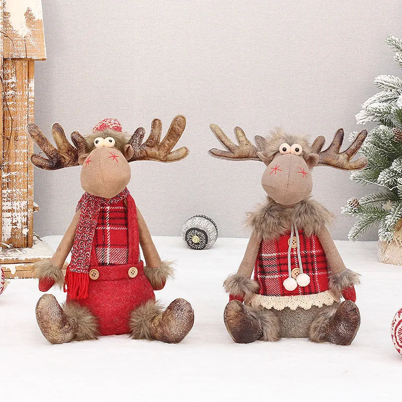 Christmas Cute Elk Decor Table Decor Red Fabric Retractable Standing Sitting Posture Deer Doll Christmas Decor New Year 2024