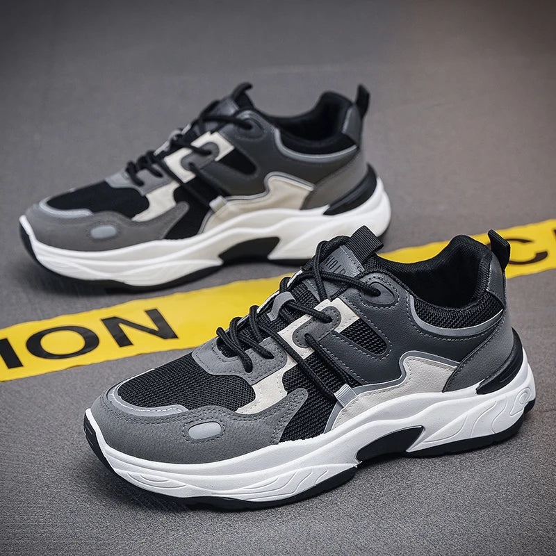 Men's fashion sports casual shoes breathable four seasons soft soled comfortable outdoor running shoes student lace up sneakers