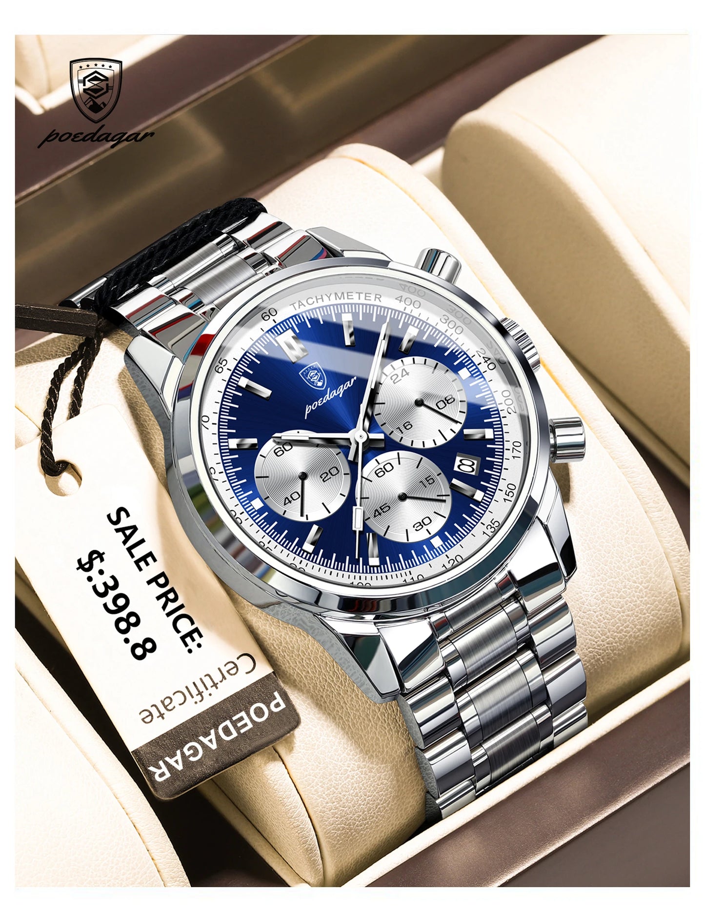 POEDAGAR Top Brand Luxury Man Watches Waterproof Luminous Date Chronograph Men's Quartz Watch Stainless Steel Sports Men Watch