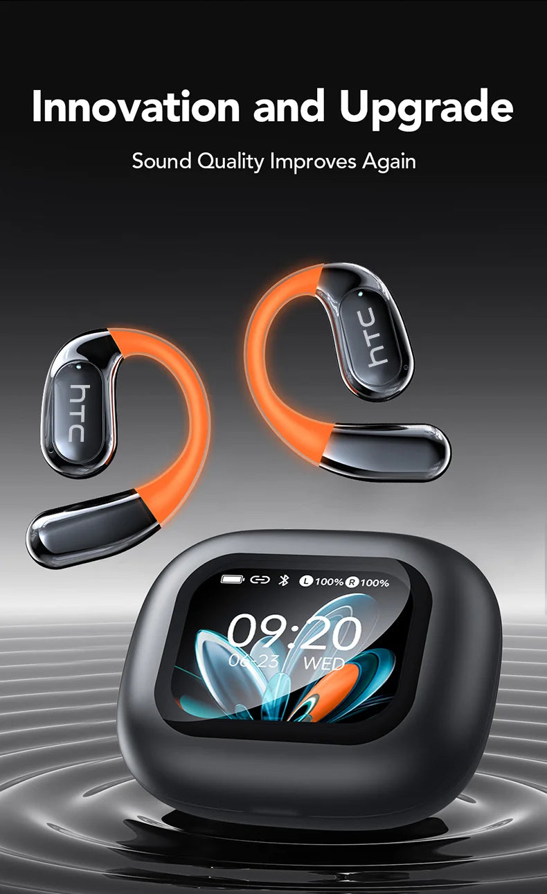 【HTC NE27】 Bluetooth Earphones AI OWS Sports Headphones LCD Screen Wireless Headphones Glowing Earhook Translator Earbuds