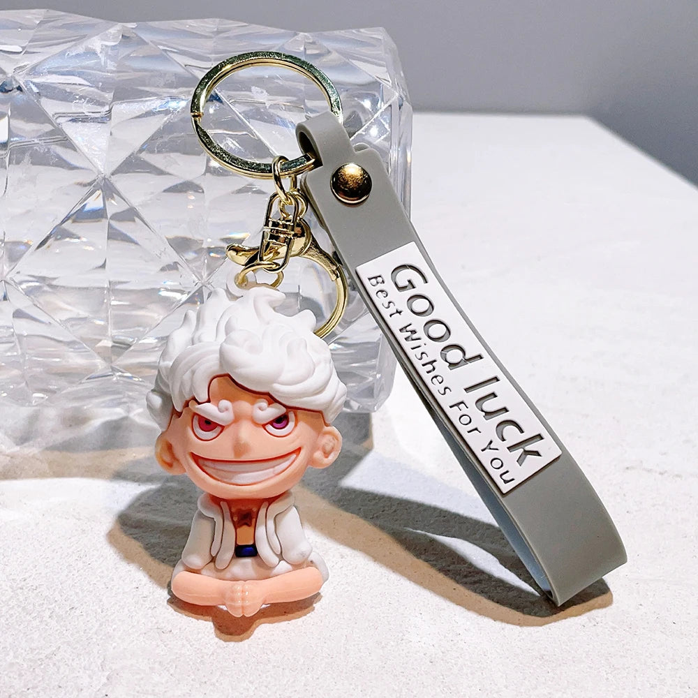 Anime One Piece Monkey D Luffy Keychain Nika Luffy Gear 5 Silicone Figure Pendant Keyring Holder Accessories Gifts for Friend