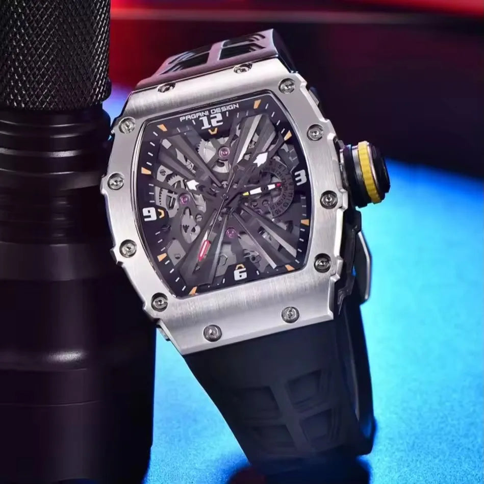 PAGANI DESIGN 2025 Barrel Shaped Hollow Classic Men Quartz Watches Multiple Time Zone Sapphire Glass Waterproof Chronograph Gift