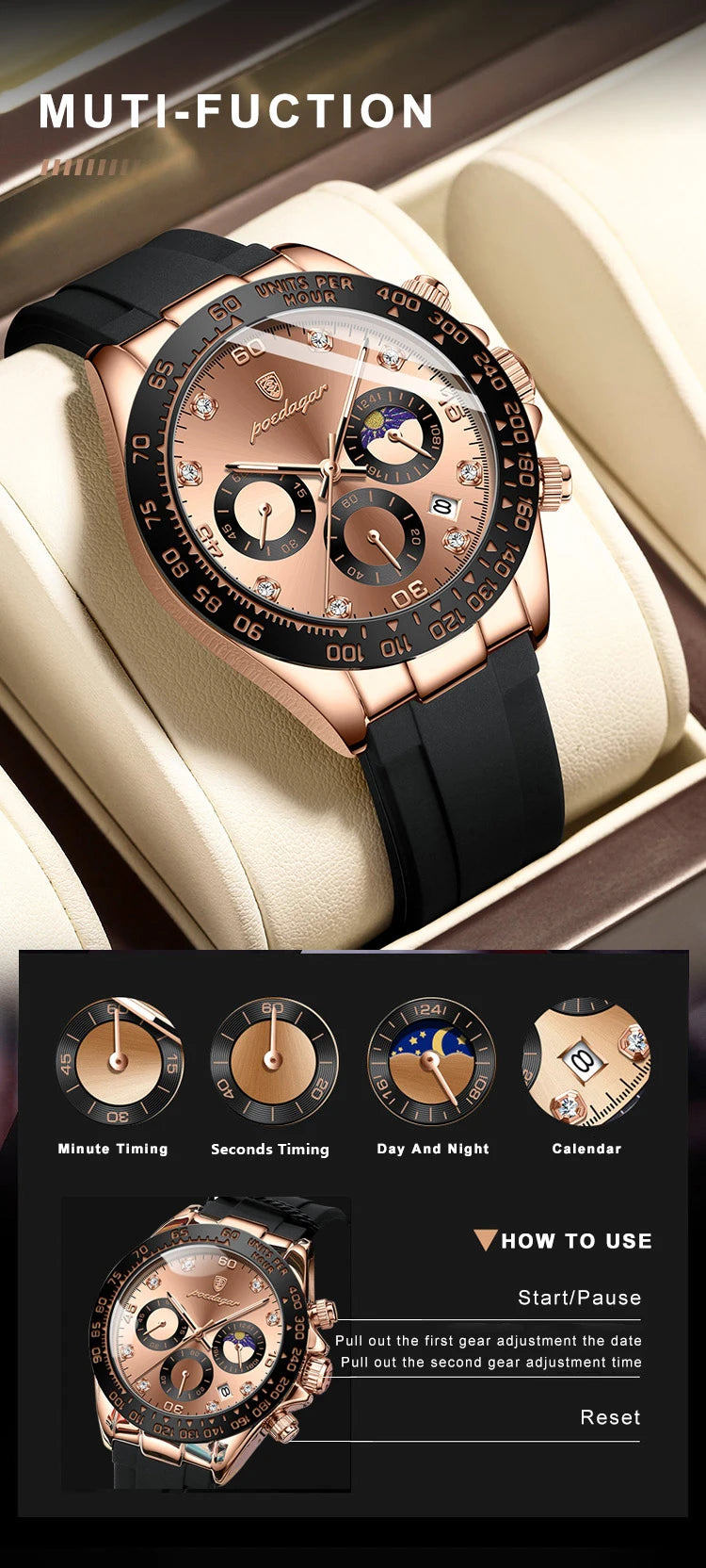 POEDAGAR High Quality Luxury Men Wristwatch Waterproof Luminous Chronograph Date Men's Quartz Watch Outdoor Fashion Man Watches