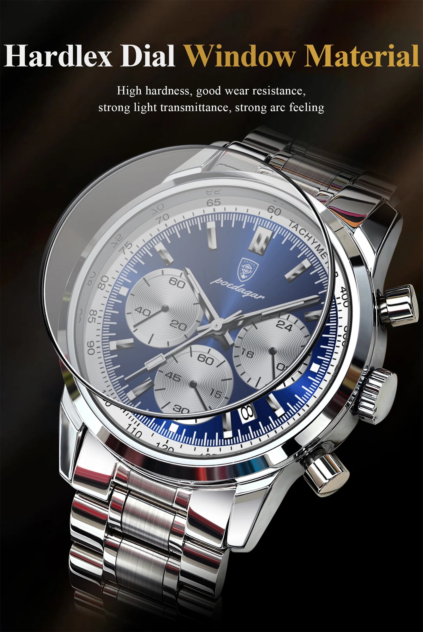 POEDAGAR Top Brand Luxury Man Watches Waterproof Luminous Date Chronograph Men's Quartz Watch Stainless Steel Sports Men Watch