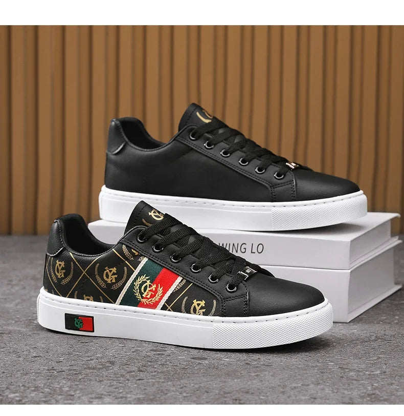 Sneakers Casual Men Designer Punk Golden Board Shoes Fashion Microfiber Leather Upper Height Increased Flat Platform Sport Shoes