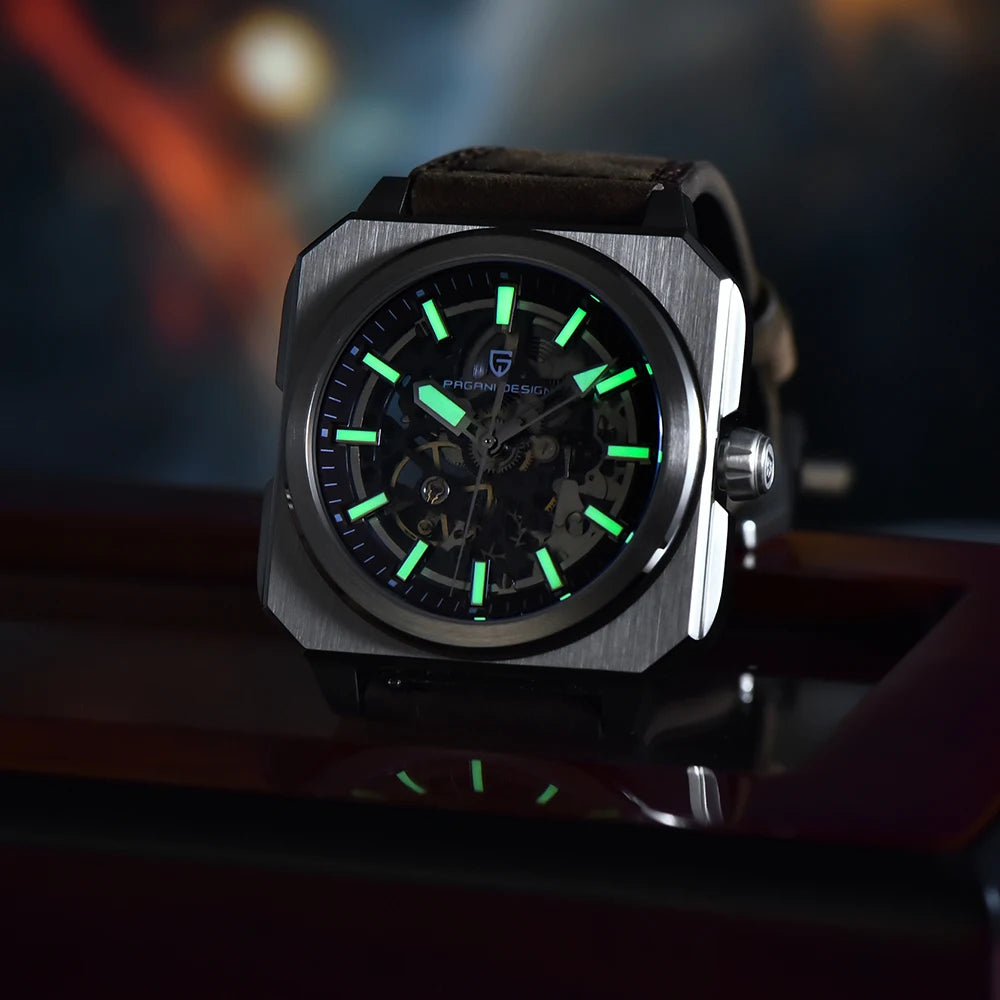 Pagani Design 2024 new 38mm block flywheel luminous hollow dial 50m waterproof casual men's mechanical automatic watch