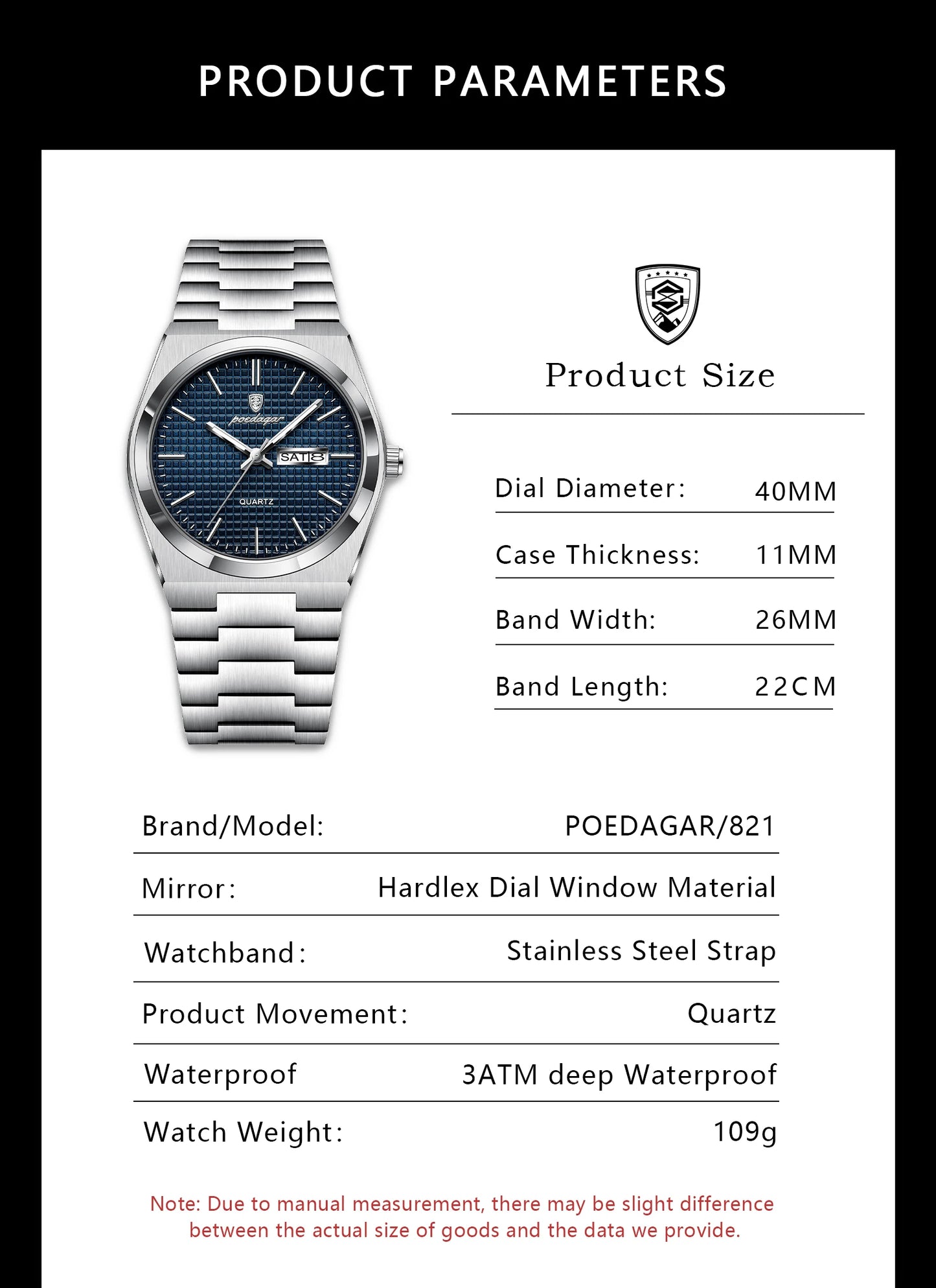 POEDAGAR Top Luxury Man Watch Waterproof Stainless Steel Men Wristwatch Luminous Date Week Fashion Business Quartz Men's Watches