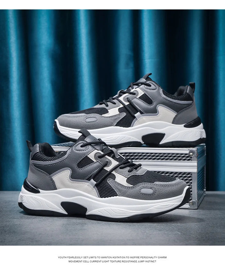 Men's fashion sports casual shoes breathable four seasons soft soled comfortable outdoor running shoes student lace up sneakers