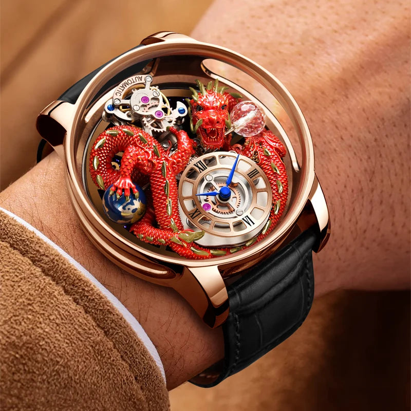 PINDU New Watchmakings House of Dragons Astronomia Art 3D Gold Dragon Astronomia Quartz Watch Men Astronomia Solar Montre Homme