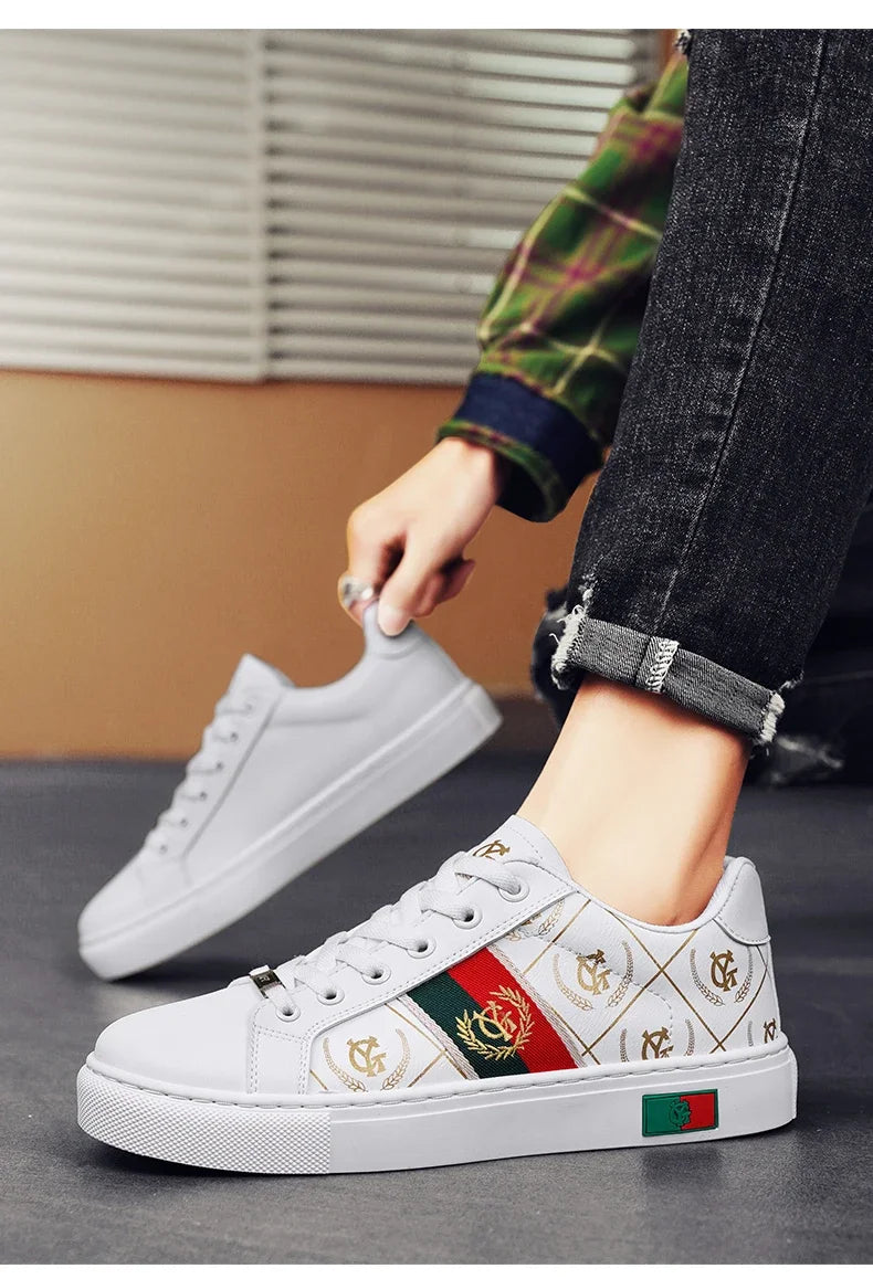 Sneakers Casual Men Designer Punk Golden Board Shoes Fashion Microfiber Leather Upper Height Increased Flat Platform Sport Shoes