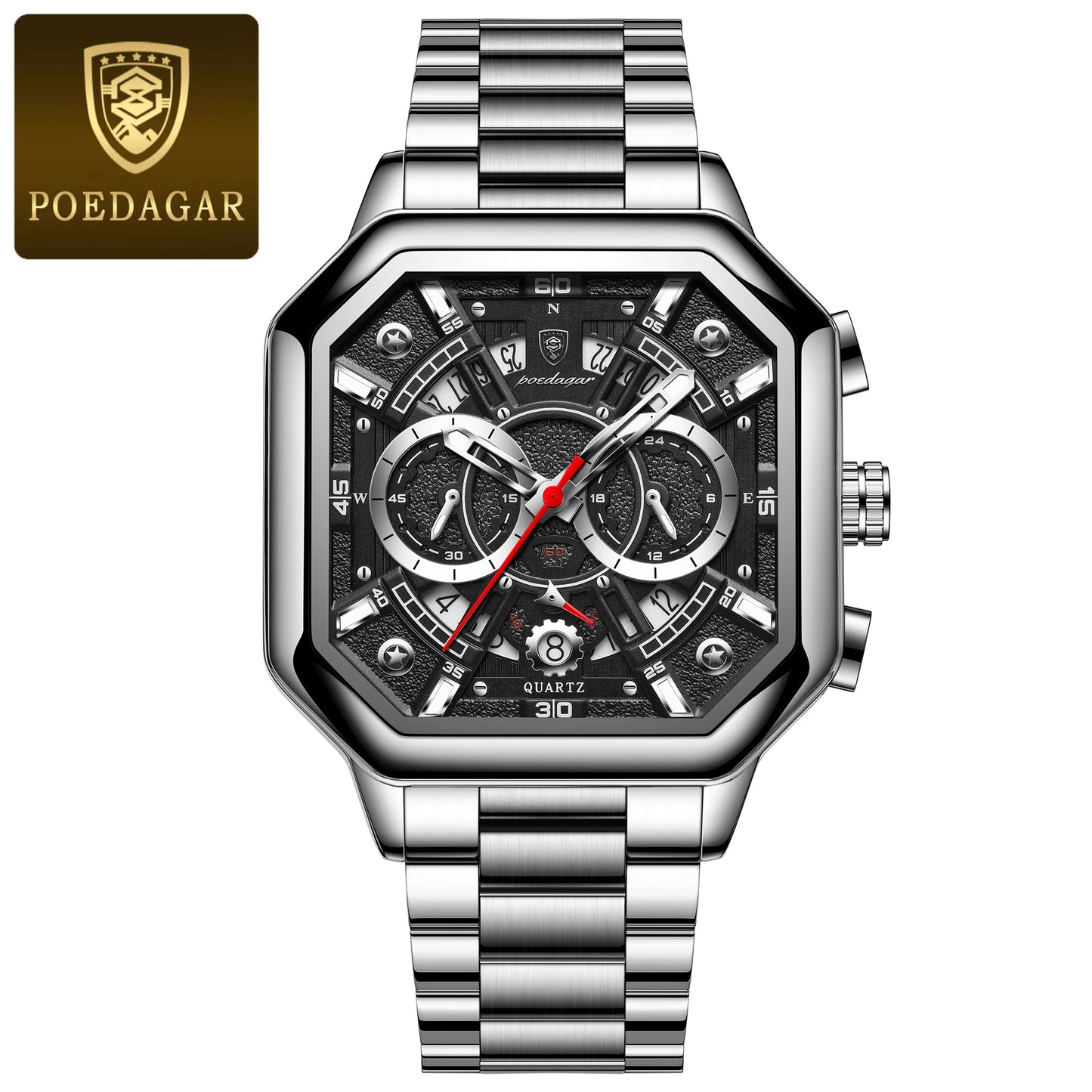 POEDAGAR Luxury Men's Quartz Clock Waterproof Luminous Chronograph Date Man Watch Stainless Steel Fashion Sports Watches For Men