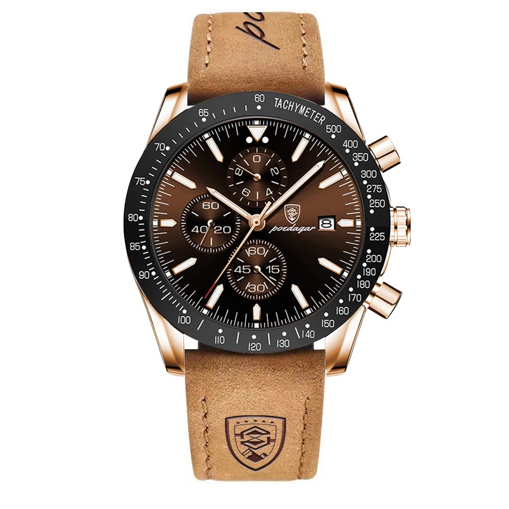 POEDAGAR Top Brand Men Watch Waterproof Luminous Date Chronograph Men's Quartz Wristwatch High Quality Sport Leather Man Watches