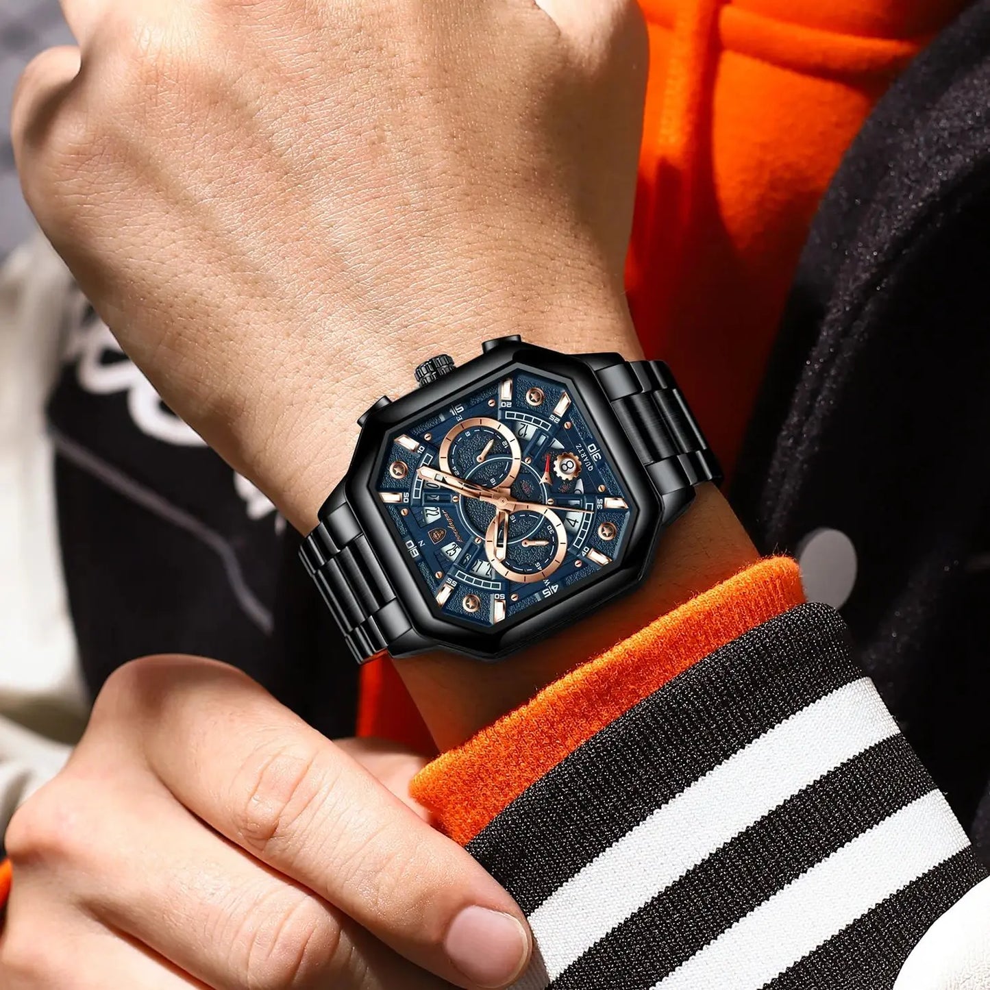 POEDAGAR Luxury Men's Quartz Clock Waterproof Luminous Chronograph Date Man Watch Stainless Steel Fashion Sports Watches For Men