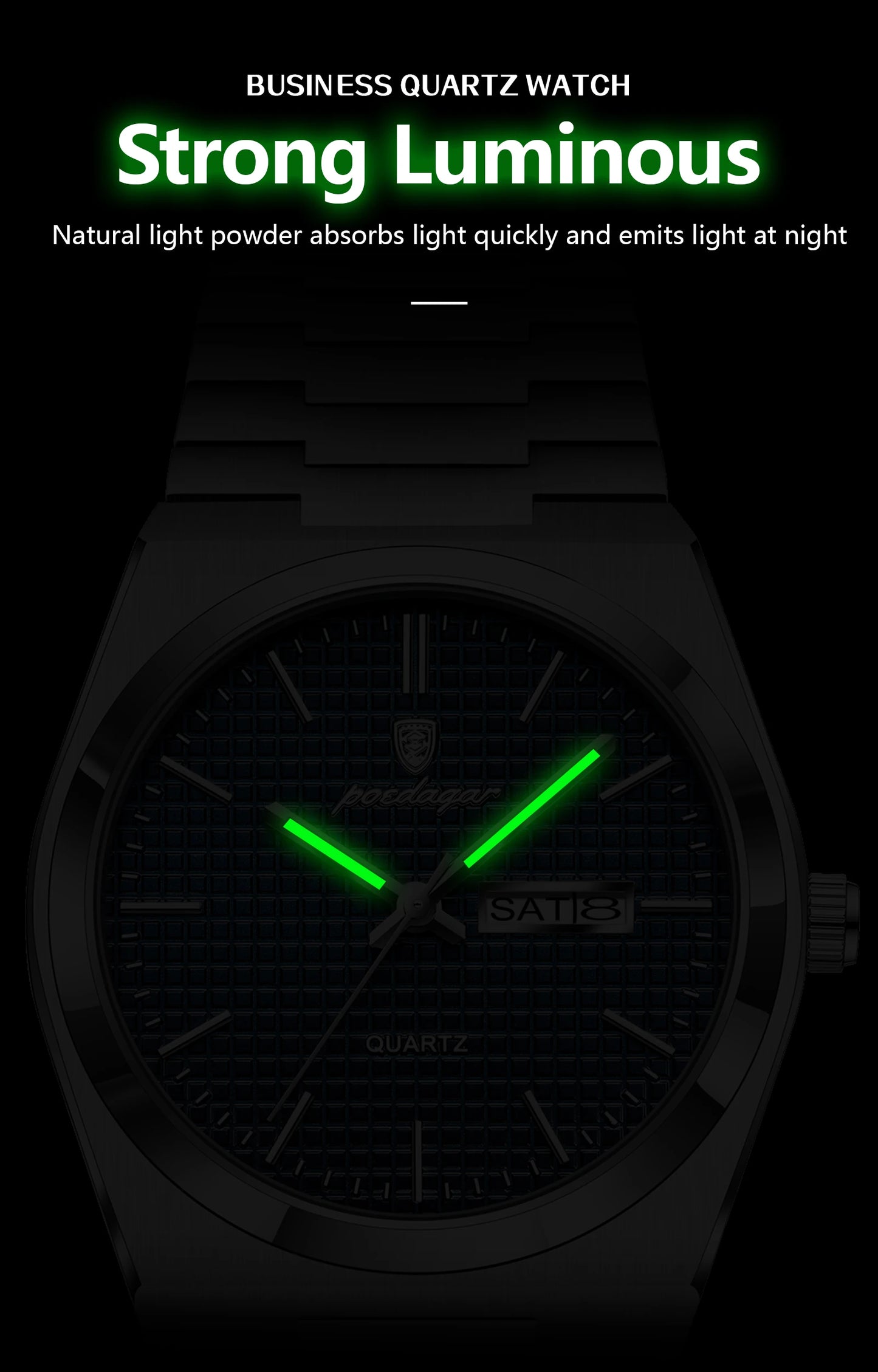 POEDAGAR Top Luxury Man Watch Waterproof Stainless Steel Men Wristwatch Luminous Date Week Fashion Business Quartz Men's Watches