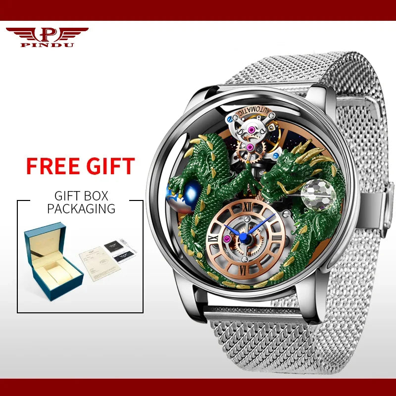 PINDU New Watchmakings House of Dragons Astronomia Art 3D Gold Dragon Astronomia Quartz Watch Men Astronomia Solar Montre Homme