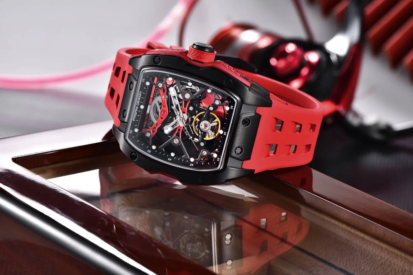 PAGANI DESIGN 42MM New fashion Hollow Back Transparent Movement Luxury Men Watch Sapphire Glass Automatic Men Watches For Men