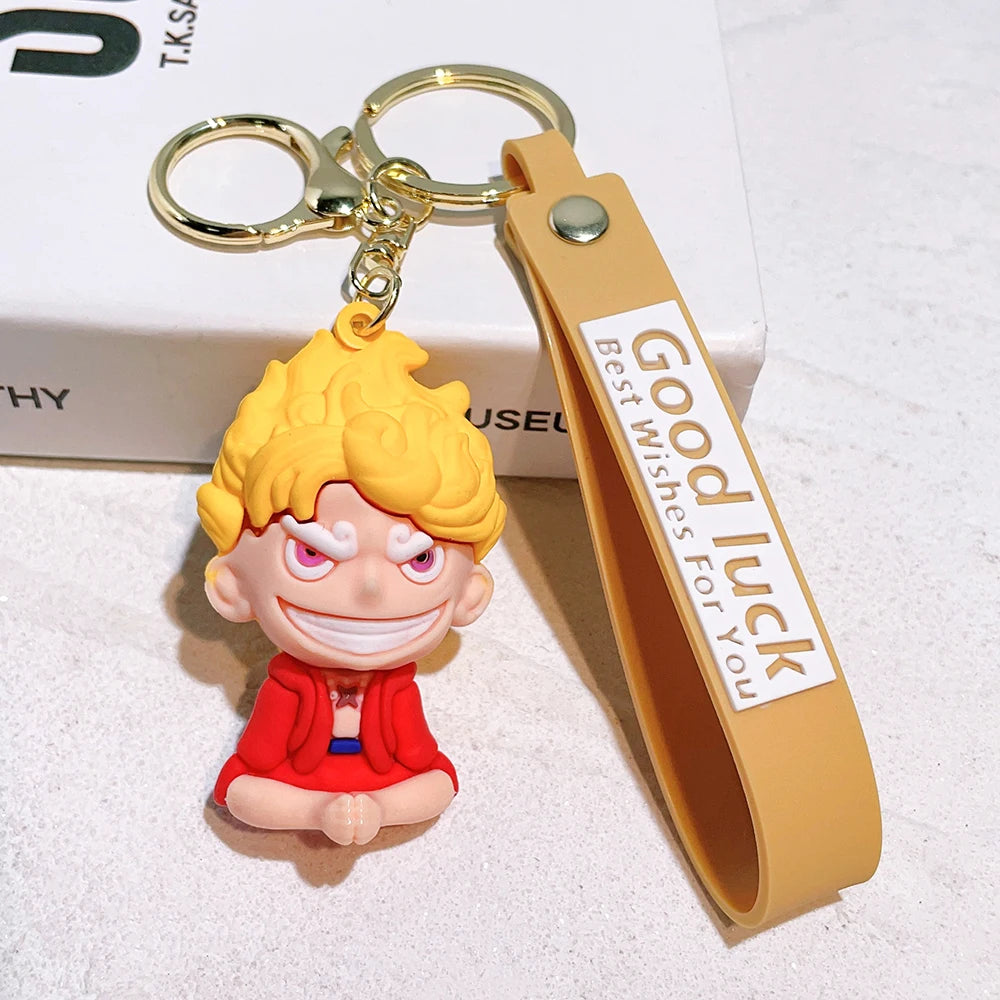 Anime One Piece Monkey D Luffy Keychain Nika Luffy Gear 5 Silicone Figure Pendant Keyring Holder Accessories Gifts for Friend