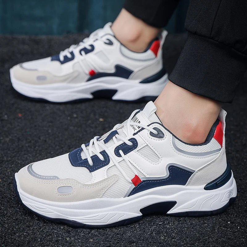Men's fashion sports casual shoes breathable four seasons soft soled comfortable outdoor running shoes student lace up sneakers
