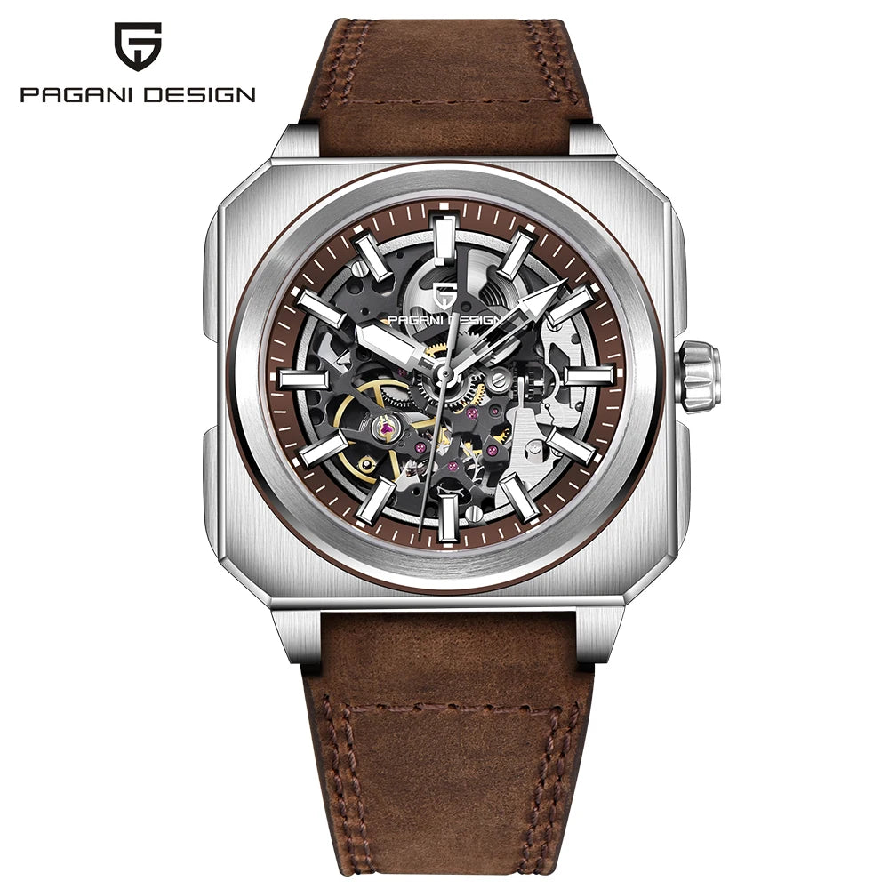 Pagani Design 2024 new 38mm block flywheel luminous hollow dial 50m waterproof casual men's mechanical automatic watch
