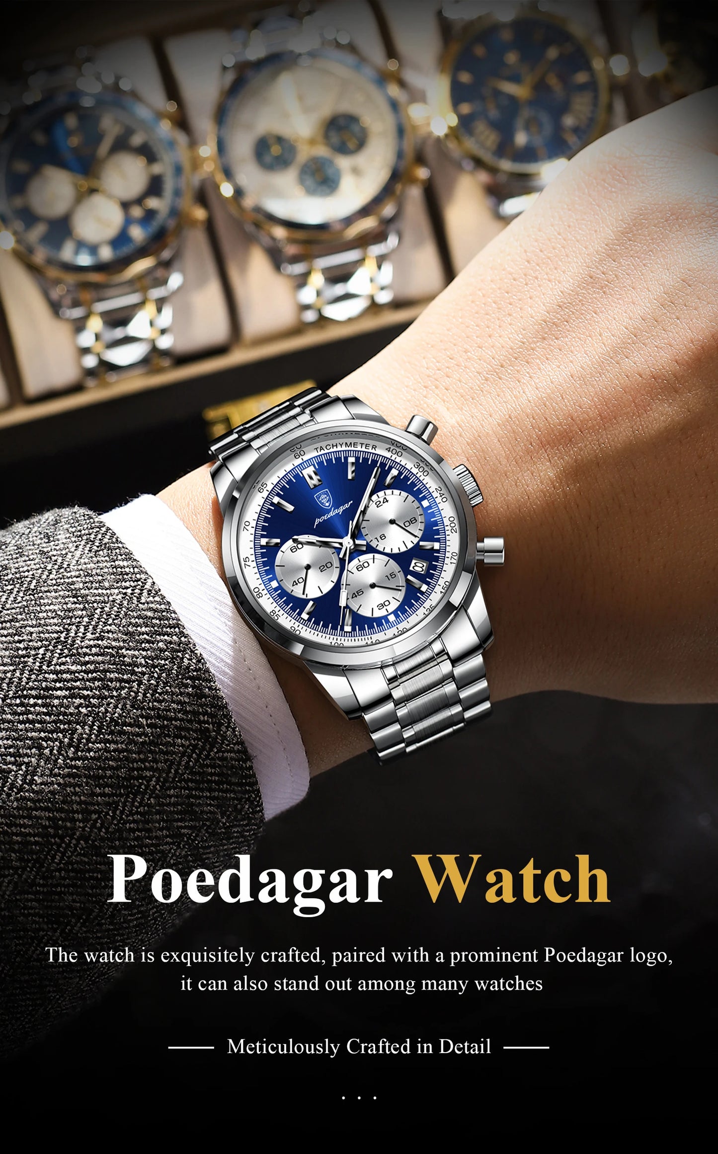 POEDAGAR Top Brand Luxury Man Watches Waterproof Luminous Date Chronograph Men's Quartz Watch Stainless Steel Sports Men Watch