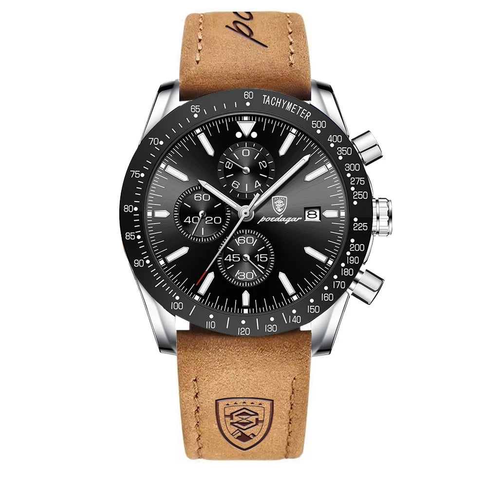 POEDAGAR Top Brand Men Watch Waterproof Luminous Date Chronograph Men's Quartz Wristwatch High Quality Sport Leather Man Watches