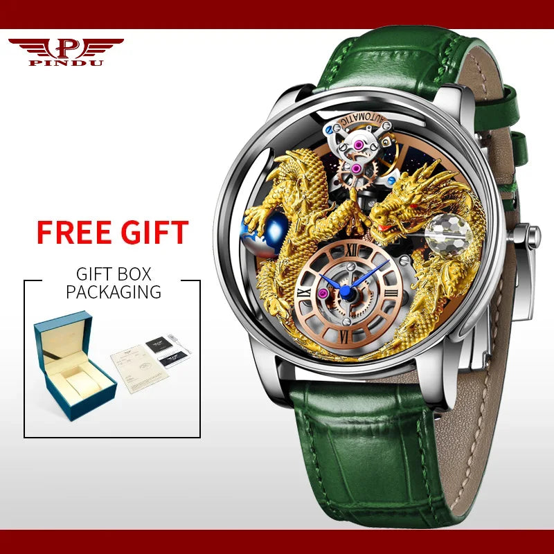PINDU New Watchmakings House of Dragons Astronomia Art 3D Gold Dragon Astronomia Quartz Watch Men Astronomia Solar Montre Homme