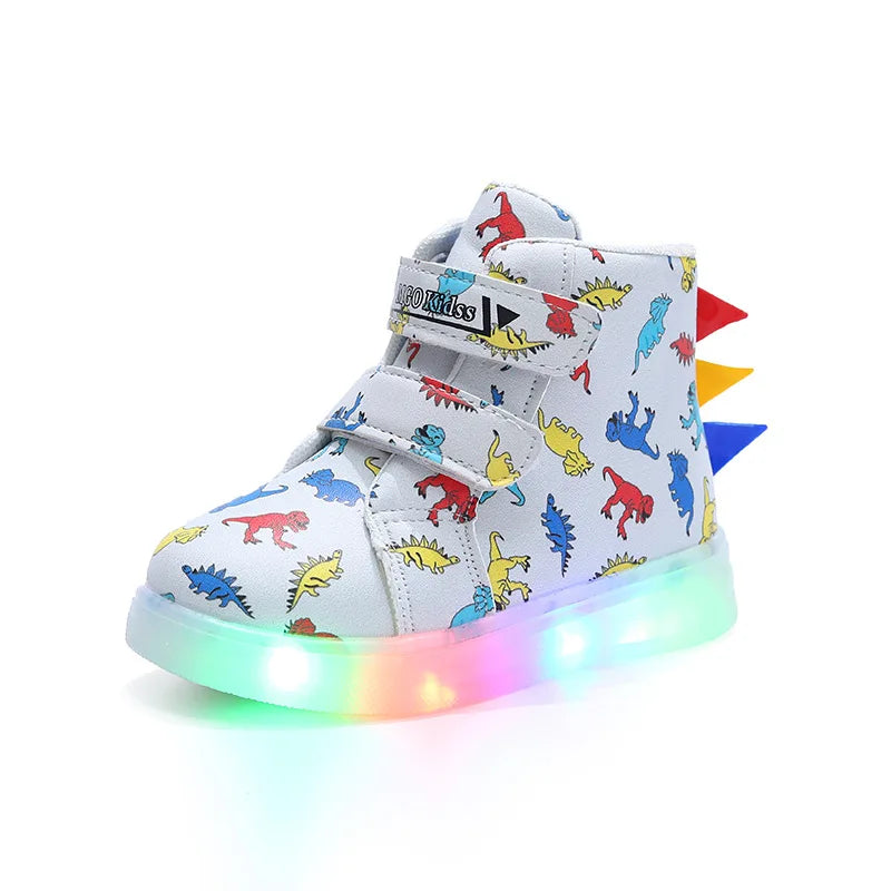 Graffiti Light Shoe 2025autumn New 1-6y Super Dazzling Kid Sneaker Cartoon Dinosaur Boy Shoe LEDCasual Kid Shoeкроссовки Детские