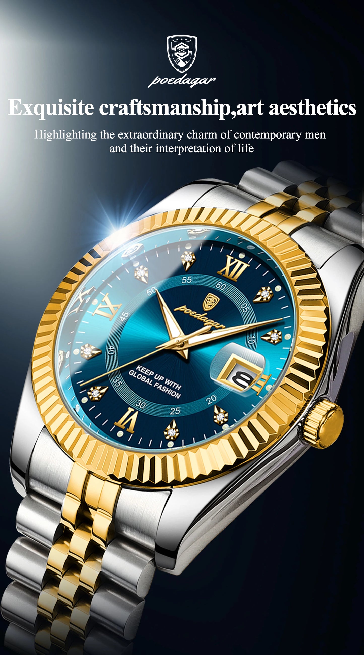 POEDAGAR Luxury Man Quartz Wristwatch Waterproof Luminous Date Stainless Steel Watch For Men Military Sports Men's Watches Reloj