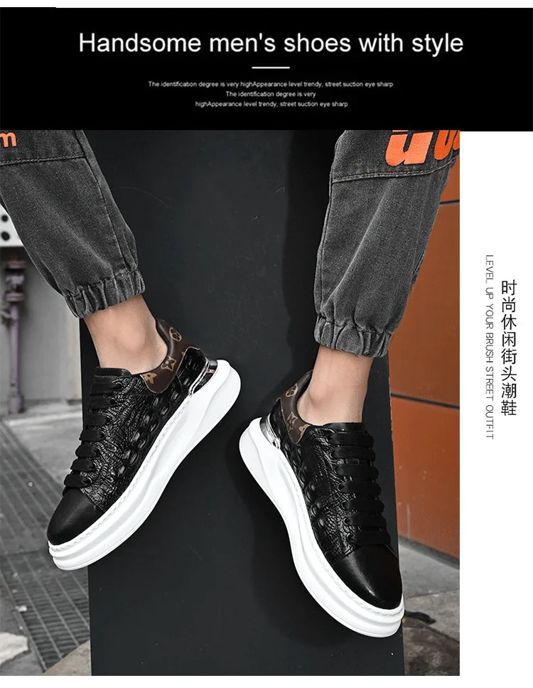 Men's Sneakers Genuine Leather Breathable Casual Shoes Light Anti Slip Walking Loafers Academy Style Board Shoes Tenis Masculino