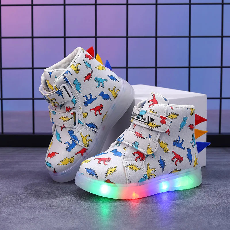 Graffiti Light Shoe 2025autumn New 1-6y Super Dazzling Kid Sneaker Cartoon Dinosaur Boy Shoe LEDCasual Kid Shoeкроссовки Детские