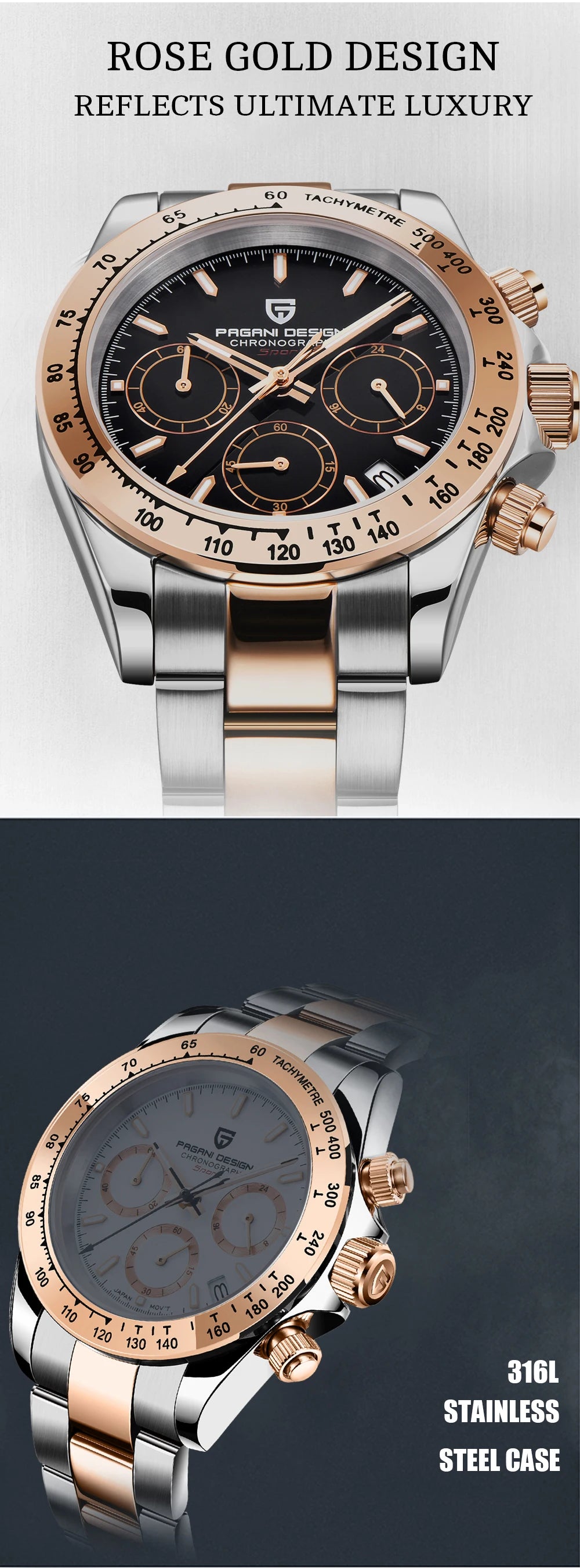 PAGANI DESIGN 2025 New Gold 1644 Men's Watches Top Brand Luxury Mens Quartz Wrist Watch Men Watch Men Sport Chronograph+Gift Box