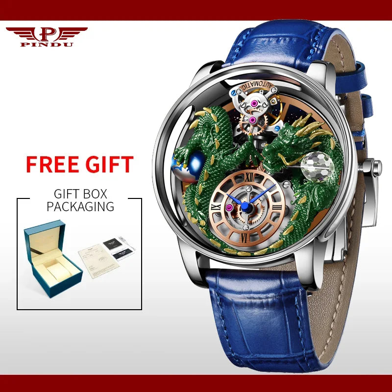 PINDU New Watchmakings House of Dragons Astronomia Art 3D Gold Dragon Astronomia Quartz Watch Men Astronomia Solar Montre Homme