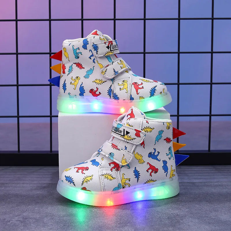 Graffiti Light Shoe 2025autumn New 1-6y Super Dazzling Kid Sneaker Cartoon Dinosaur Boy Shoe LEDCasual Kid Shoeкроссовки Детские
