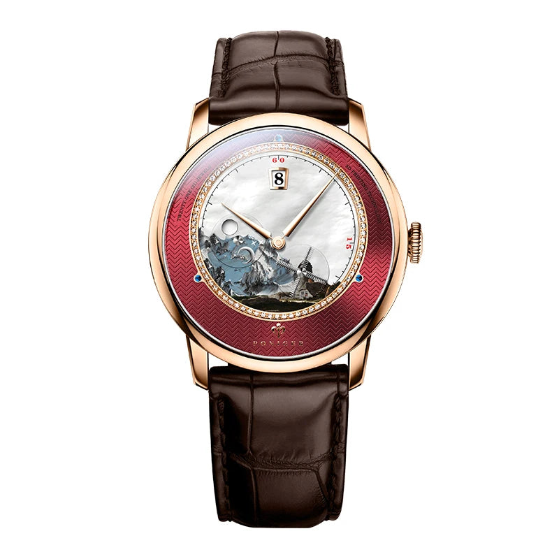 PONIGER Luxury Men's Watch Japanese Automatic Movement Landscape Painting Design Stainless Steel Waterproof Multifunction Clock