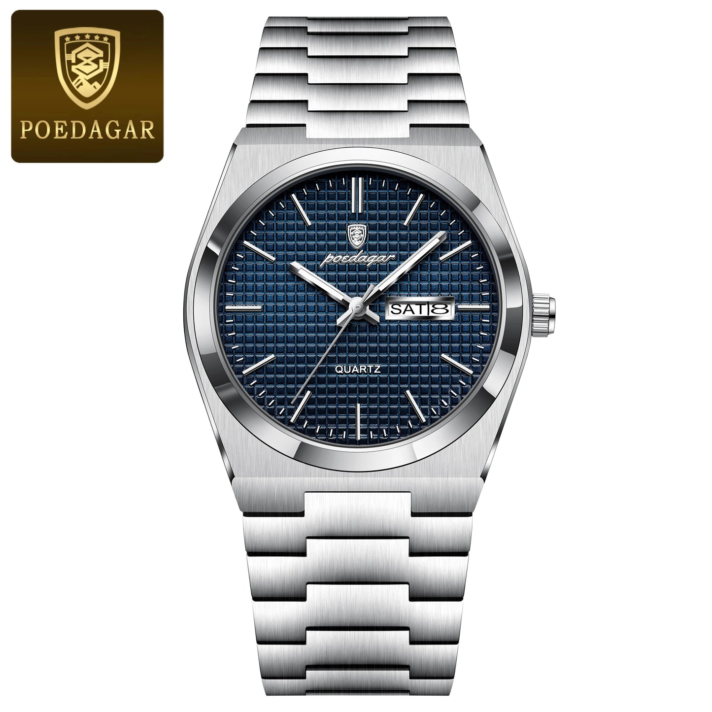 POEDAGAR Top Luxury Man Watch Waterproof Stainless Steel Men Wristwatch Luminous Date Week Fashion Business Quartz Men's Watches