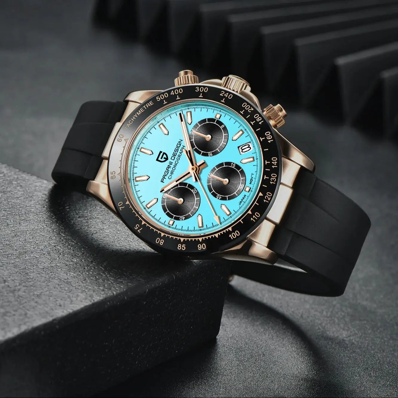 PAGANI DESIGN 2025 NEW Ice Blue Dial Mens Watches Luxury Rose Gold Quartz Watch For Men Sport Chronograph Sapphire crystal Watch